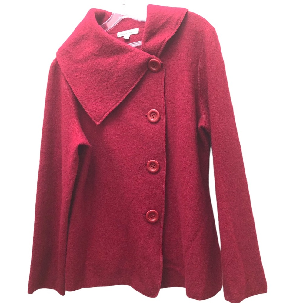 Marisa Christina Long Sleeve Wool Jacket with Asymmetric Collar W Size L Red